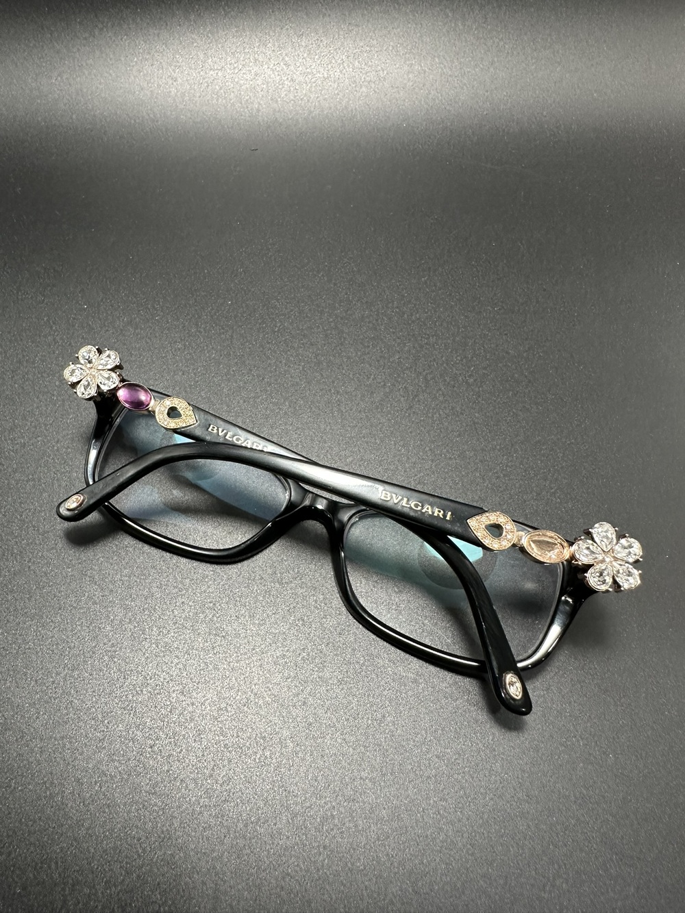 Bvlgari Soft CatEye Eyeglasses Black Acetate with Swarovski Crystal mint cond